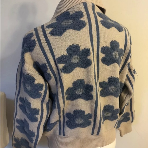 Knit sweater floral dark khaki collar womens top - Picture 5 of 10